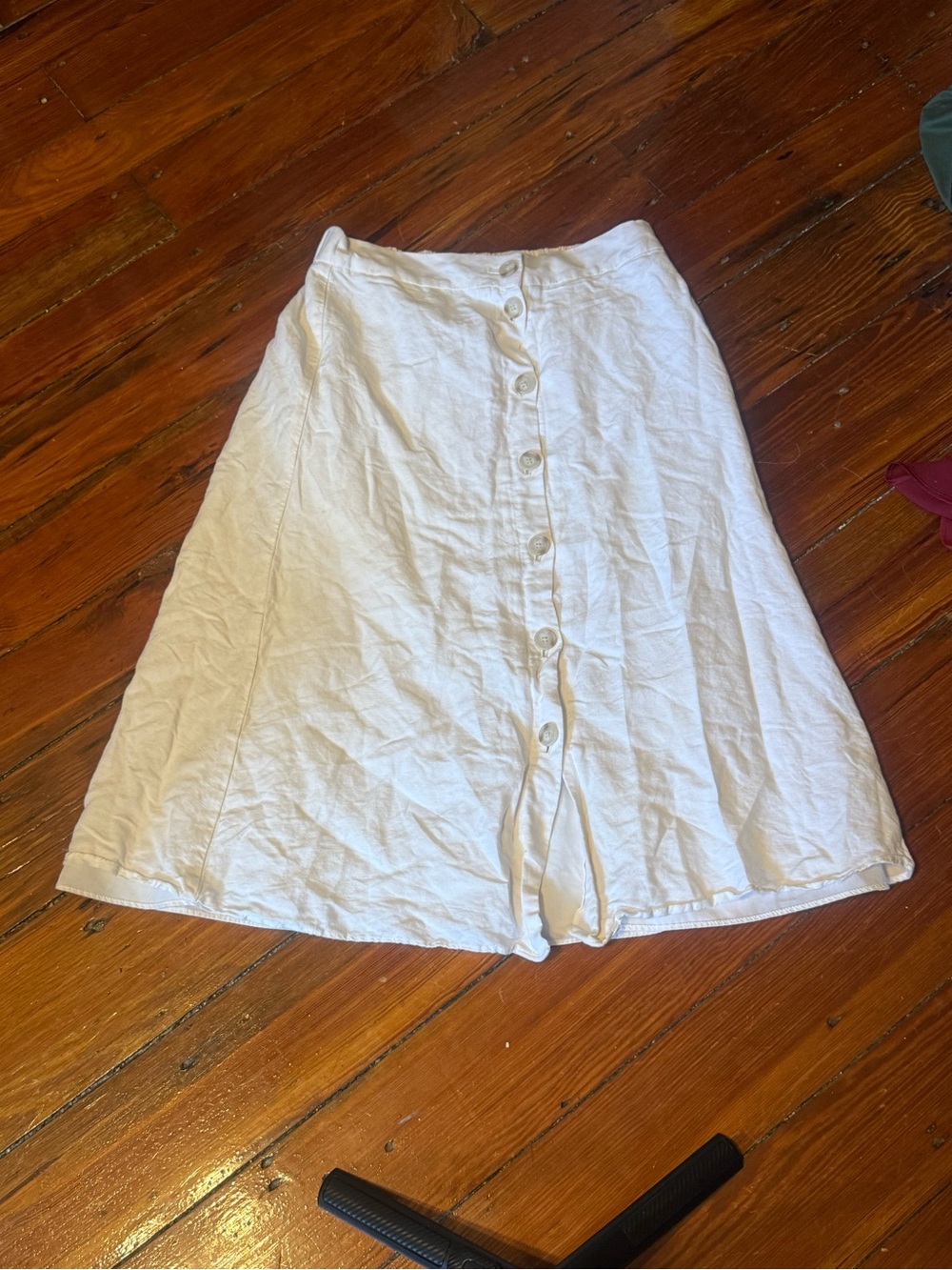 LOFT Button-Front White A-Line Linen Blend Skirt